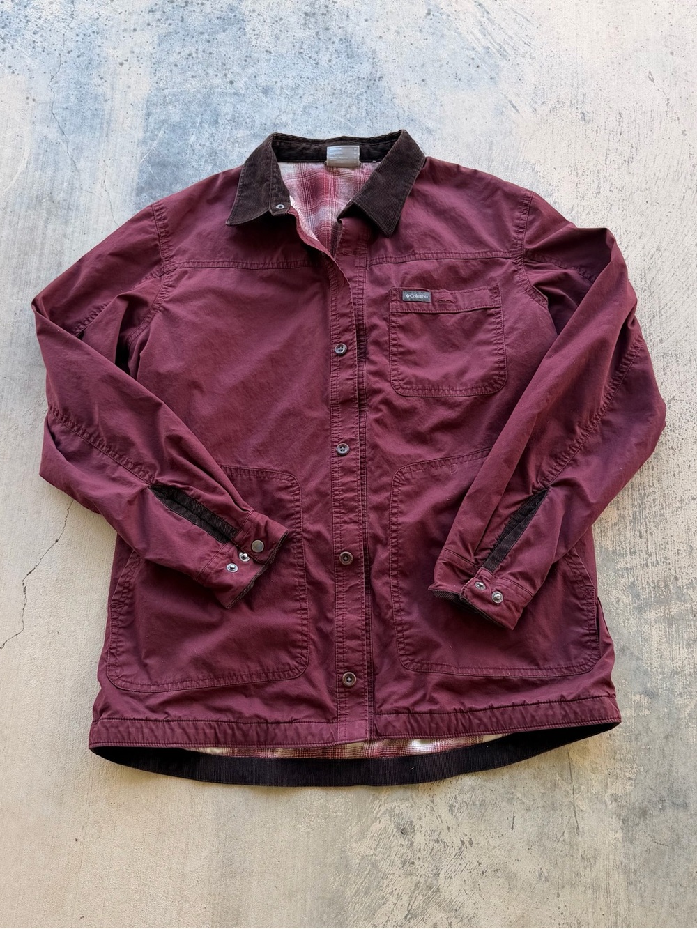 Men's Columbia Burgundy Lightweight Shirt Jacket with Dark Corduroy Collar